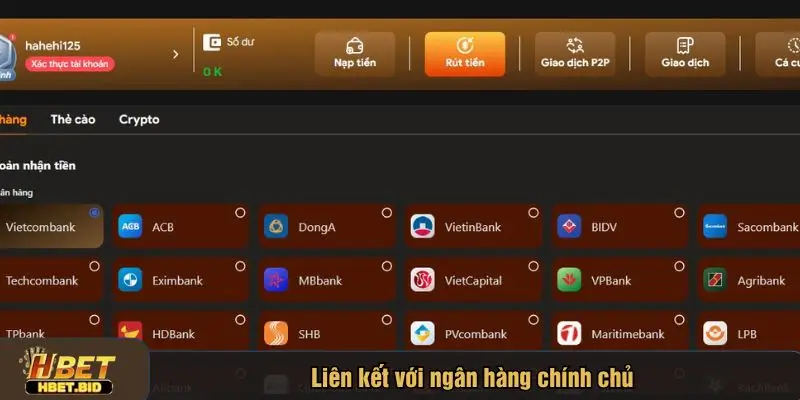Liên kết với một tài khoản ngân hàng chính chủ