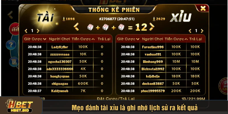 Mẹo đánh tài xỉu là ghi nhớ lịch sử ra kết quả