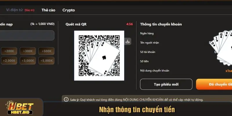Nhận thông tin và thực hiện chuyển tiền vào tài khoản